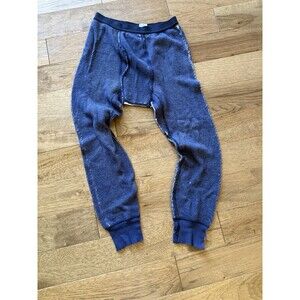 Vintage Denim Print Thermal Base Layer Pants Leggings Blue Stretch Cold Weather